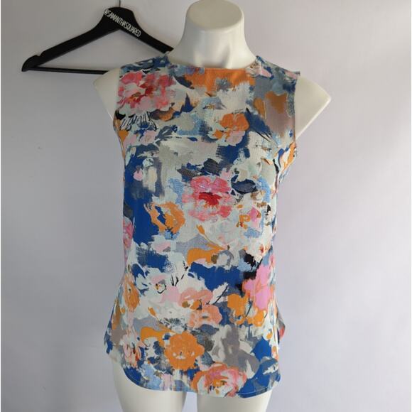 Rose & Olive Water Color Sleeveless Blouse Sz XS - Picture 1 of 8